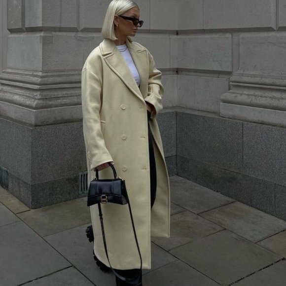 ZARA ECRU MANTECO ITALIAN WOOL LIMITED EDITION DOUBLE-BREASTED